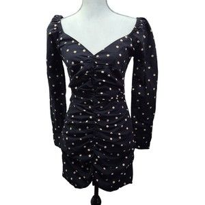 Asos Black Polka Dot Rouched Front V Neck Dress Womens 2